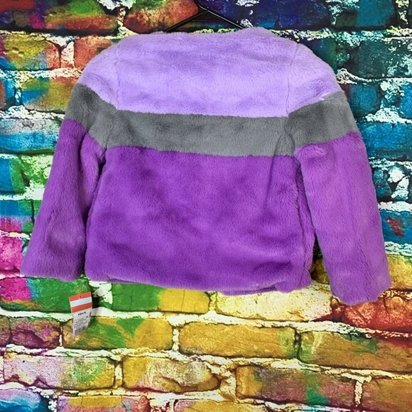 Cat & Jack Girls XS 4/5 Purple Gray Color Block Fuzzy Jacket Stripe - Picture 6 of 6